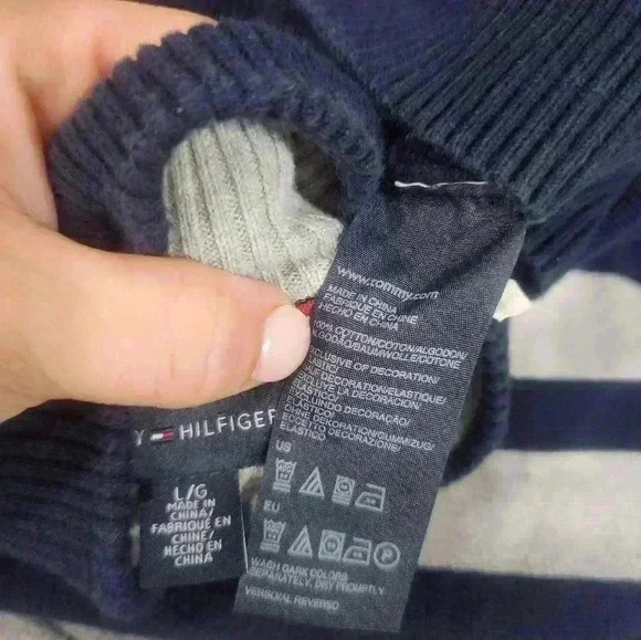 Tommy Hilfiger Quarter Zip Pullover Sweater Men Large Blue 100% Cotton Soft - Picture 4 of 6